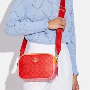 Coach Large Jamie Camera Bag Blocked Signature Sport Miami Red Pink Orange CA168